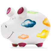 Spardose Schwein (klein) 101726 , "bunte Woken ~Aufdruck|ohne|#~"